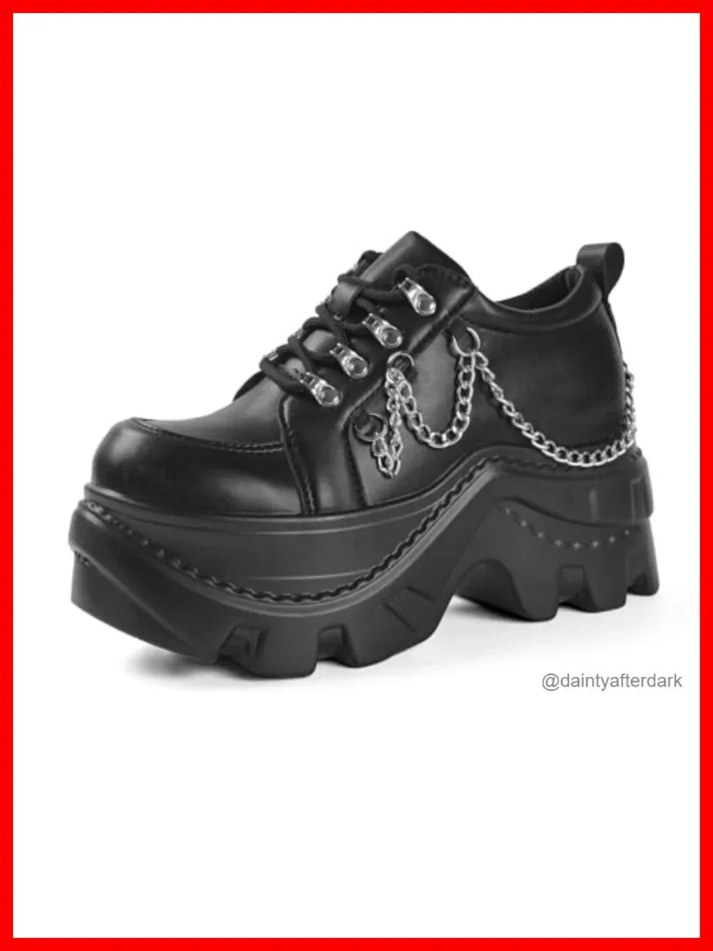 Chunky Platform Sneakers with Chains Faux Leather Wedge Heels